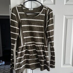 Entro Olive and White Striped Sweater
